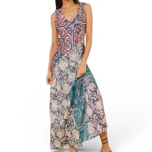Anthropologie Kachel Vibrant Patterned Satin Maxi Dress